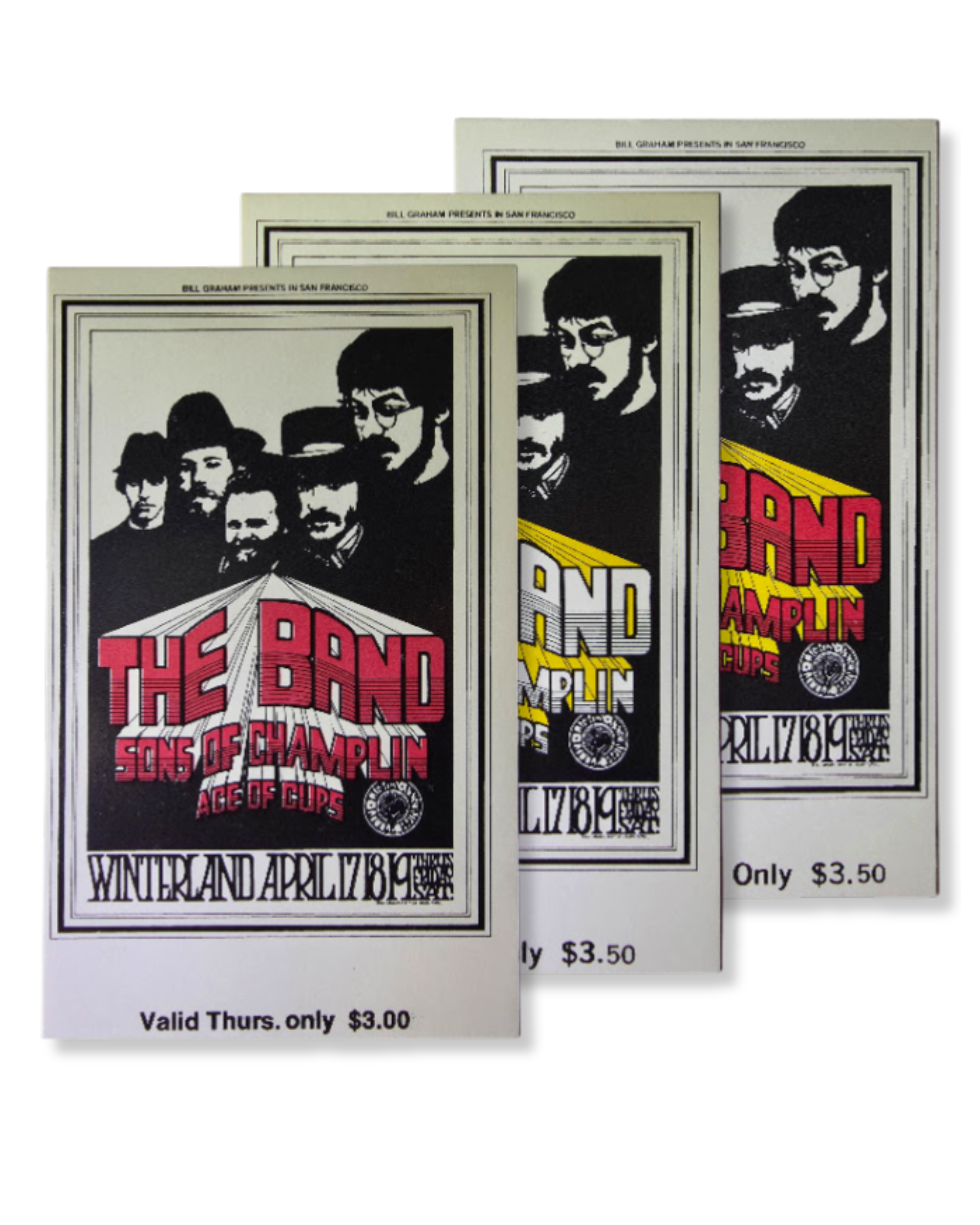 Vintage Ticket Bundle - 3 Night Run - The Band, Sons Of Champlin, Ace Of Cups by Randy Tuten - April 17-19,1969 - Winterland