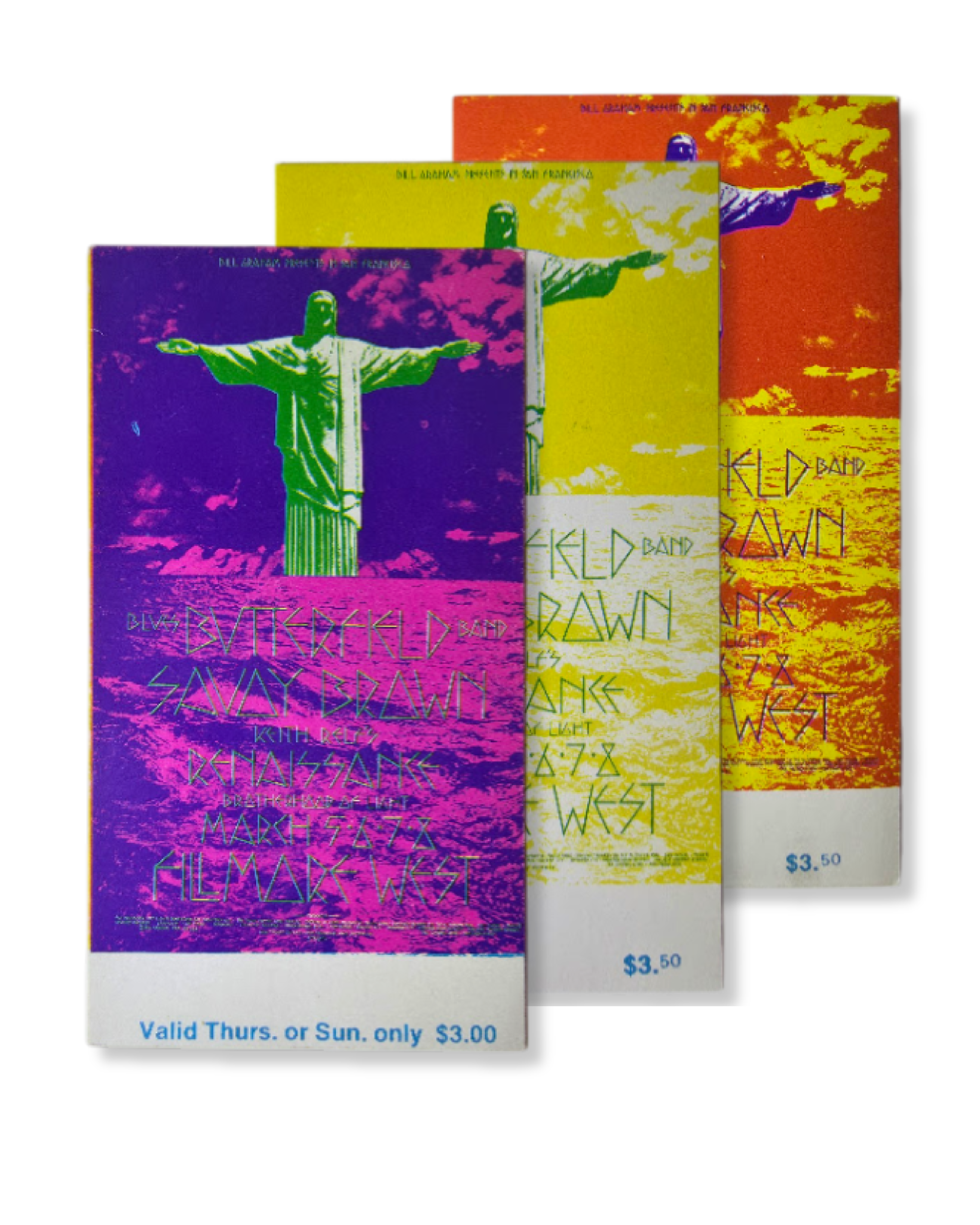 Vintage Ticket Bundle - 3 Night Run - Butterfield Blues Band, Savoy Brown, Rebassance West by David Singer - March 5-8, 1970 - The Fillmore