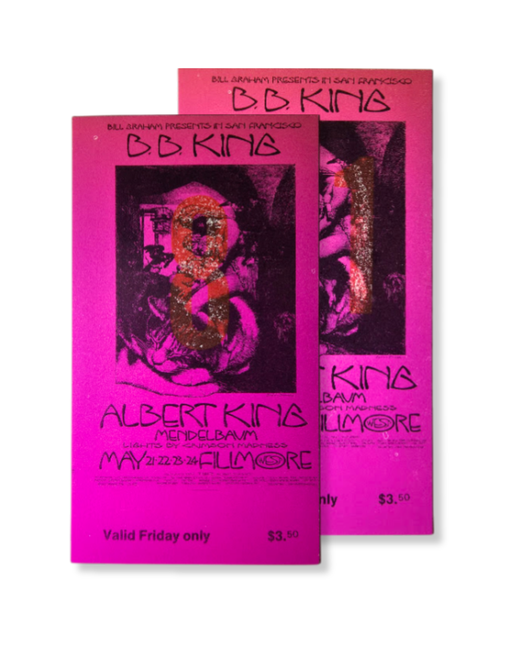 Vintage Ticket Bundle - 2 Night Run - B.B. King, Albert King, Mendelbaum West by David Singer, Wilfred Satty - May 22-23, 1970 - The Fillmore
