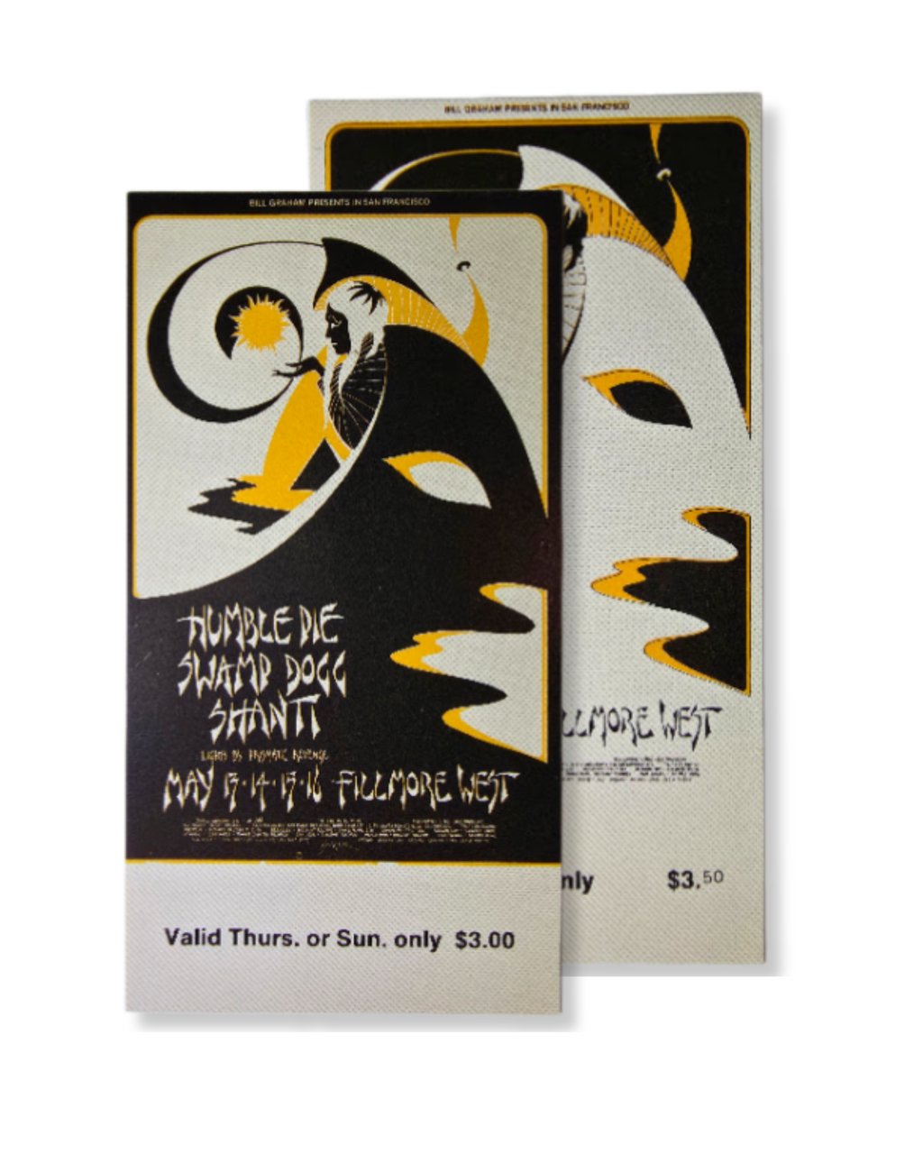 Vintage Ticket Bundle - 2 Night Run - Humble Pie, Swamp Dogg, Shanti West by David Singer - May 13-16, 1971 - The Fillmore