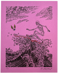 EMEK "Surfing Skeleton" Purple Hand Embellished Letterpress Print
