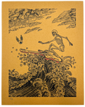 EMEK "Surfing Skeleton" Gold Hand Embellished Lettepress Print