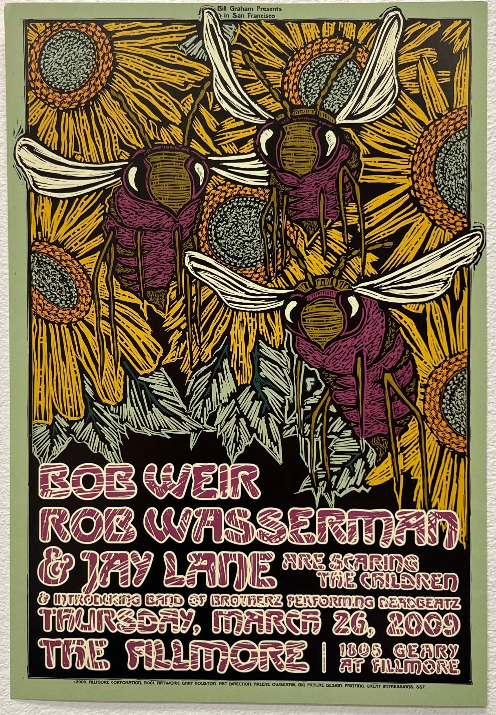 F1001 Bob Weir, Rob Wasserman, Jay Lane, The Fillmore by Gary Houston - March 26, 2009 - San Francisco, Fillmore Gig Print