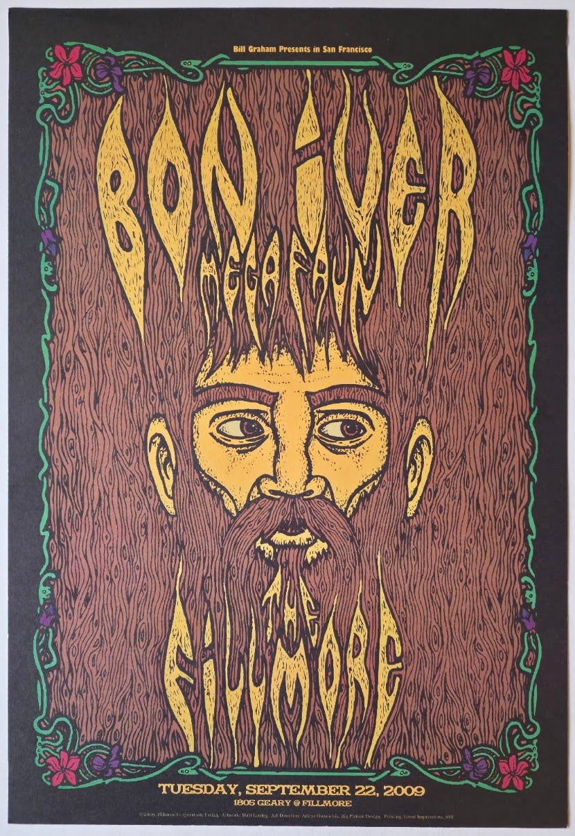F1024 Bon Iver, Mega Faun, The Fillmore by Matt Leunig - September 22, 2009 - San Francisco, Fillmore Gig Print