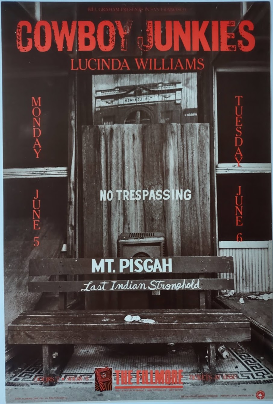 F103 Cowboy Junkies, The Fillmore by Arlene Owseichik - June 6, 1989 - San Francisco, Fillmore Gig Print