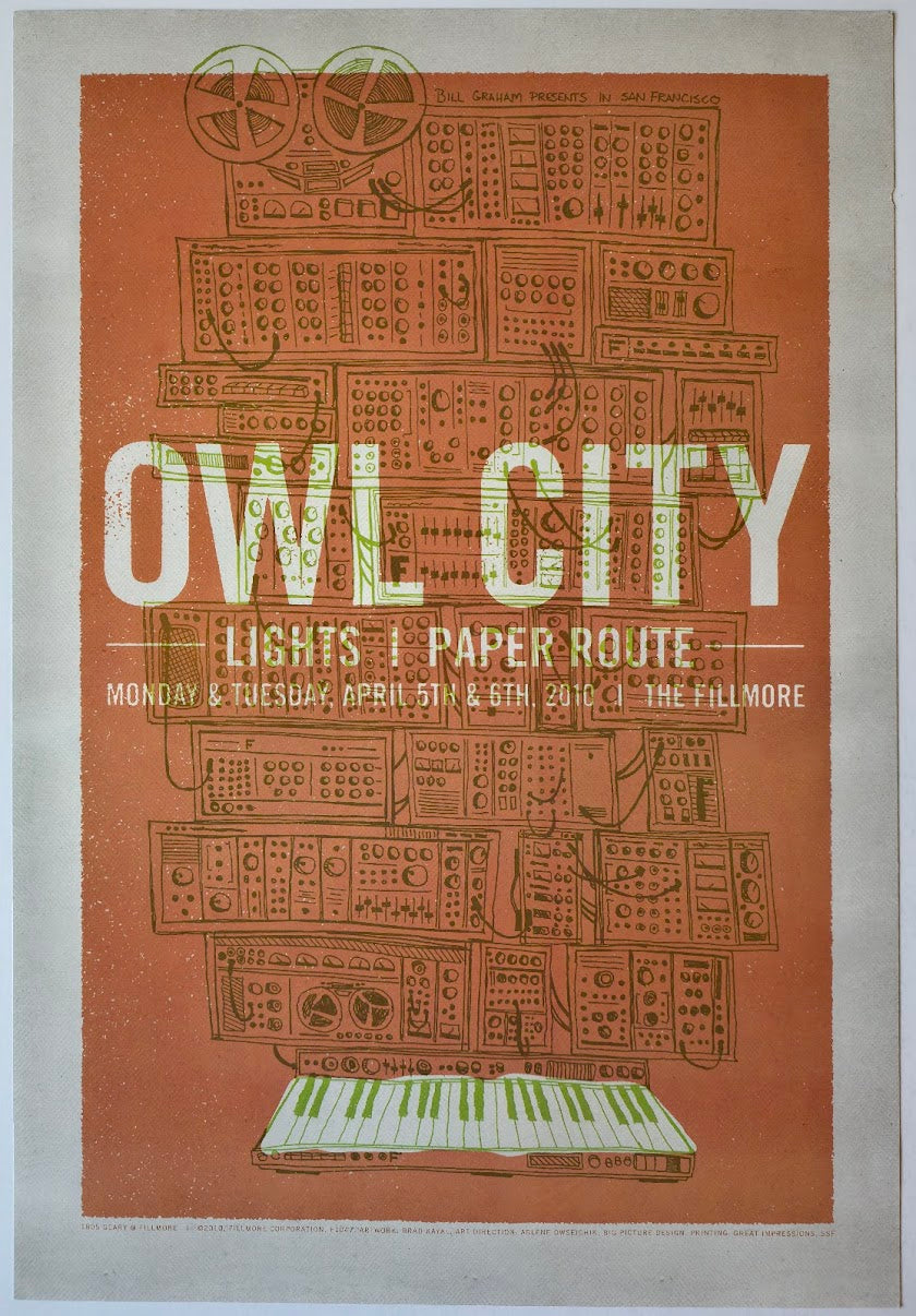 F1047 Owl City, Lights, Paper Route, The Fillmore by Brad Kayal - April 5-6, 2010 - San Francisco, Fillmore Gig Print