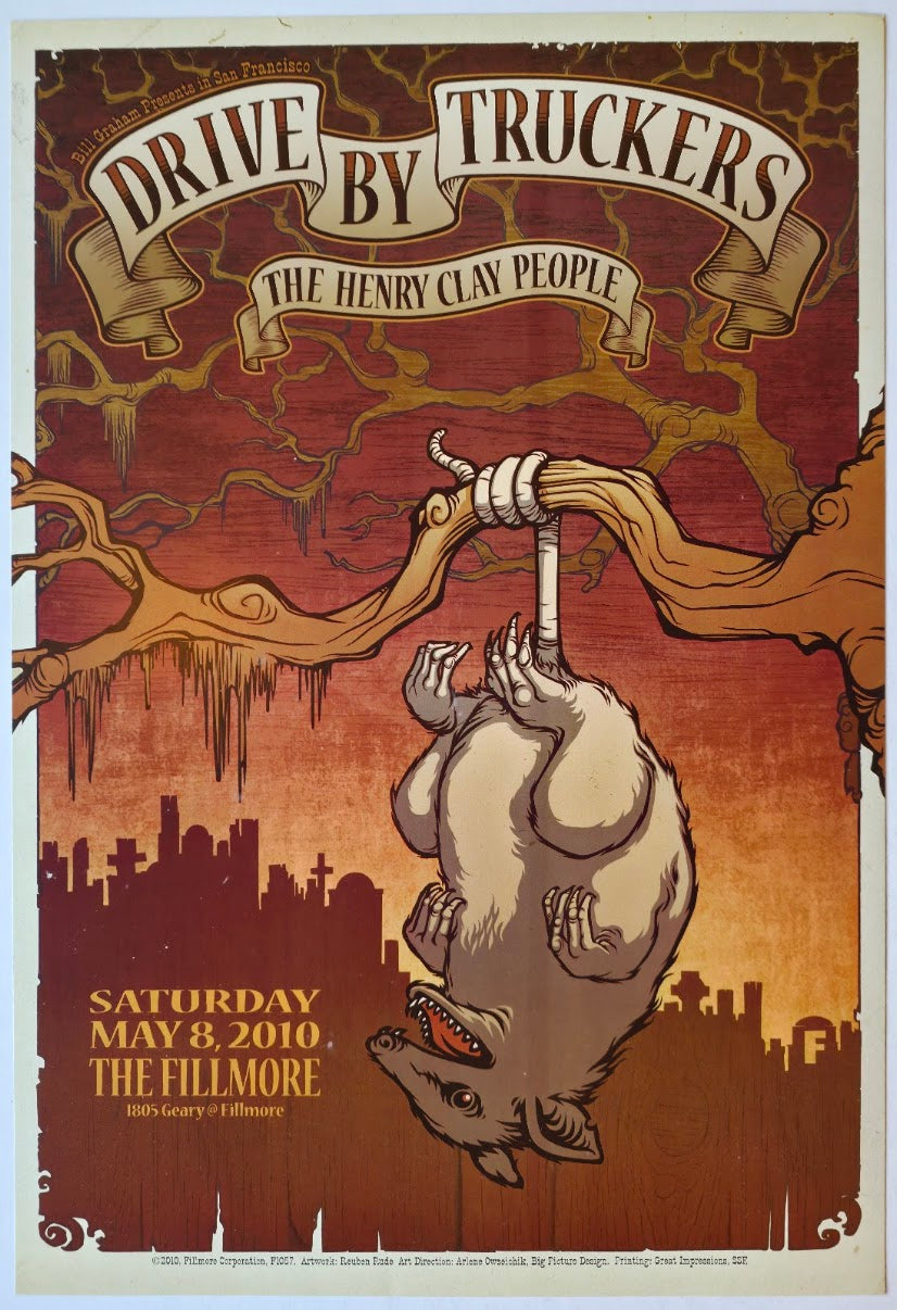 F1057 Drive By Truckers, The Henry Clay People, The Fillmore by Reuben Rude - May 8, 2010 - San Francisco, Fillmore Gig Print