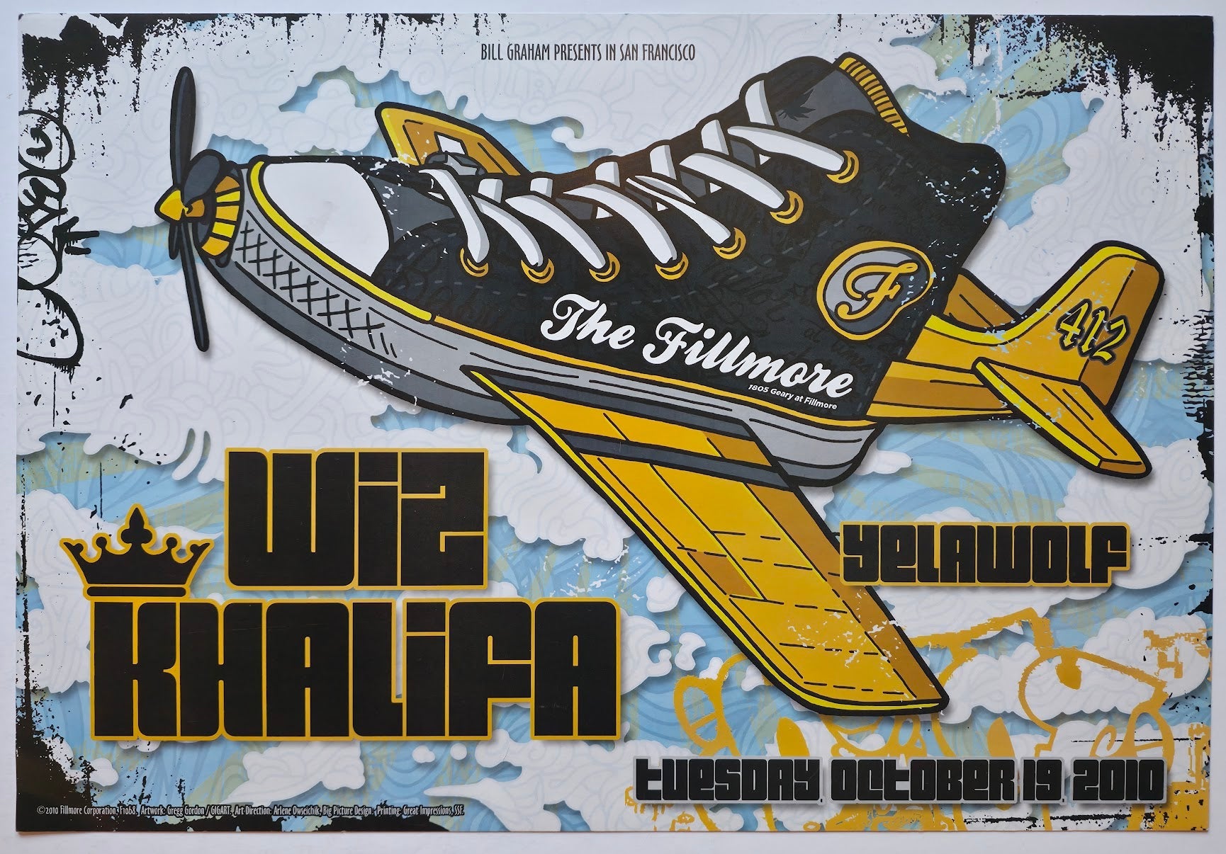 F1068 Wiz Khalifa, Yelawolf, The Fillmore by Gregg Gordon/Gigart - October 19, 2010 - San Francisco, Fillmore Gig Print