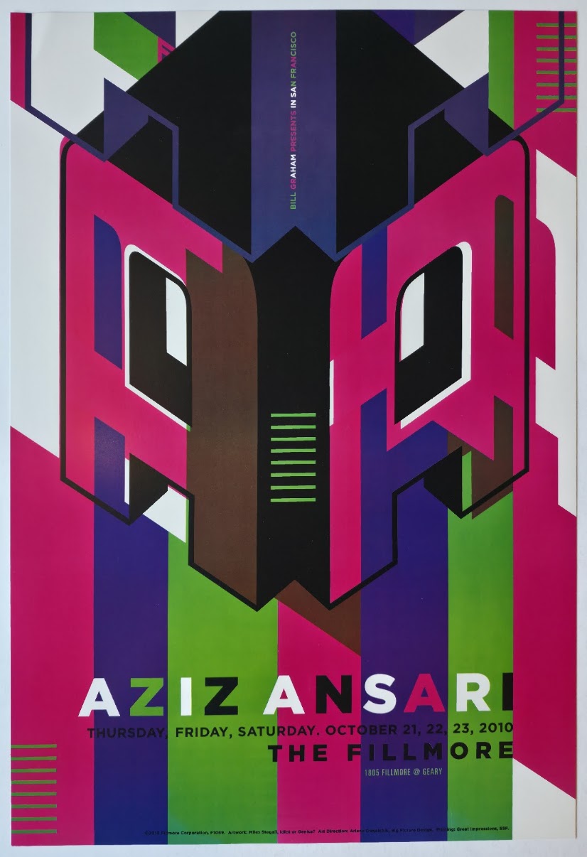 F1069 Aziz Ansari, The Fillmore by Miles Stegall - October 21-23, 2010 - San Francisco, Fillmore Gig Print