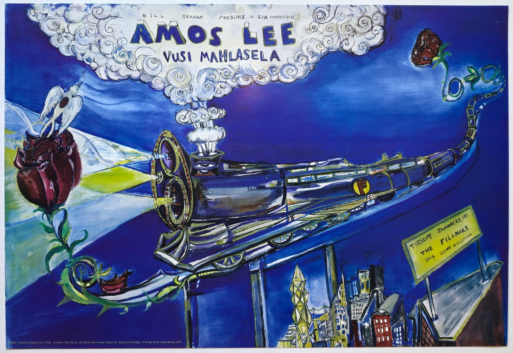 F1083 Amos Lee, Vusi Mahlasela, The Fillmore by Joel Elrod - January 25, 2011 - San Francisco, Fillmore Gig Print