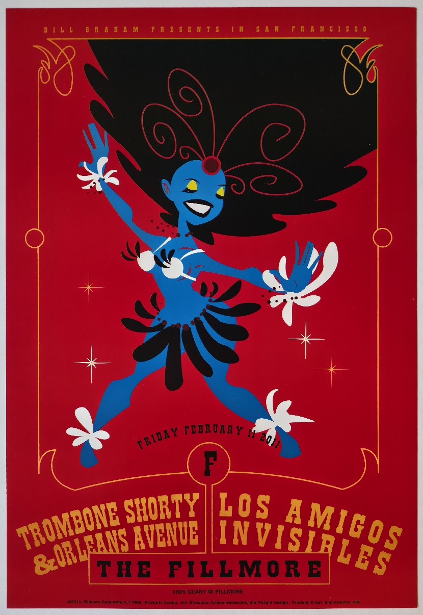 F1086 Trombone Shorty & Orleans Avenue, Los Amigos, Invisibles, The Fillmore by Scrojo - February 11, 2011 - San Francisco, Fillmore Gig Print