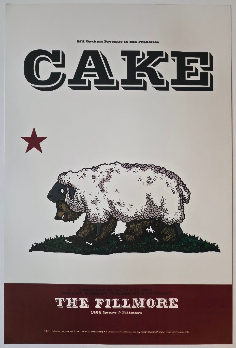 F1087 Cake, The Fillmore by Matt Leunig - February 14-17, 2011 - San Francisco, Fillmore Gig Print