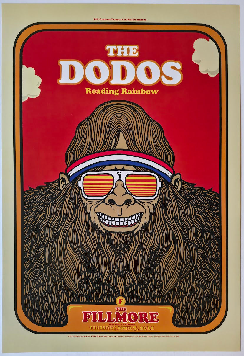 F1093 The Dodos, Reading Rainbow, The Fillmore by Matt Leunig - April7, 2011 - San Francisco, Fillmore Gig Print