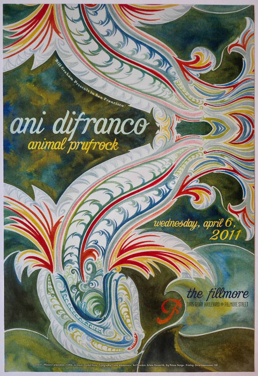 F1094 Ani DiFranco, Animal Prufrock, The Fillmore by Frank Wiedemann - April 6, 2011 - San Francisco, Fillmore Gig Print