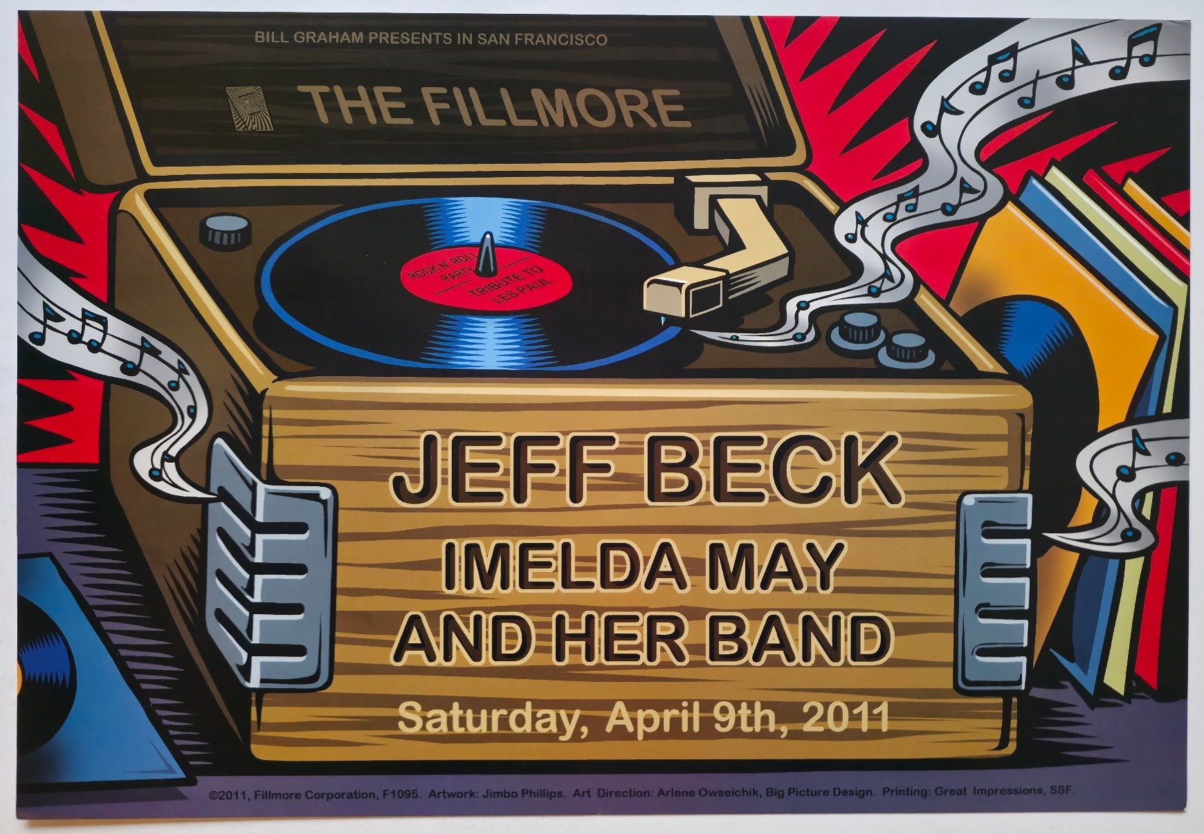 F1095 Jeff Beck, Imelda May And Her Band, The Fillmore by Jimbo Phillips - April 9, 2011 - San Francisco, Fillmore Gig Print
