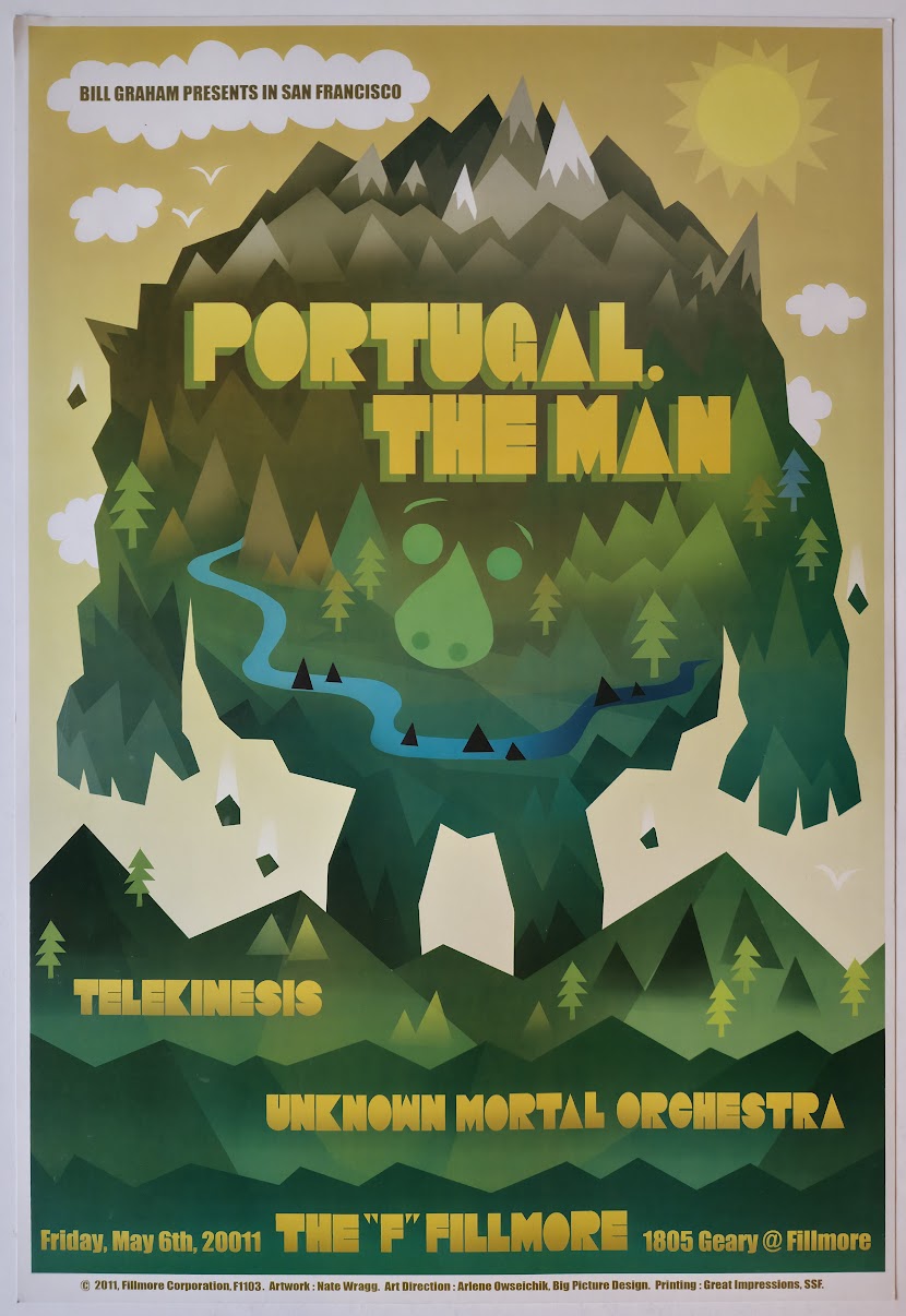 F1103 Portugal The Man, Telekinesis, Unknown Mortal Orchestra, The Fillmore by Nate Wragg - May 6, 2011 - San Francisco, Fillmore Gig Print