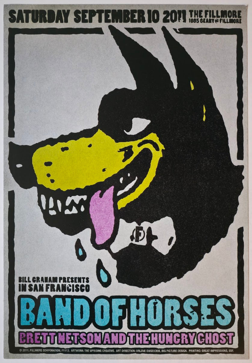 F1113 Band Of Horses, Brett Netson And The Hungry Ghost, The Fillmore by The Uprising Creative - September 10, 2011 - San Francisco, Fillmore Gig Print