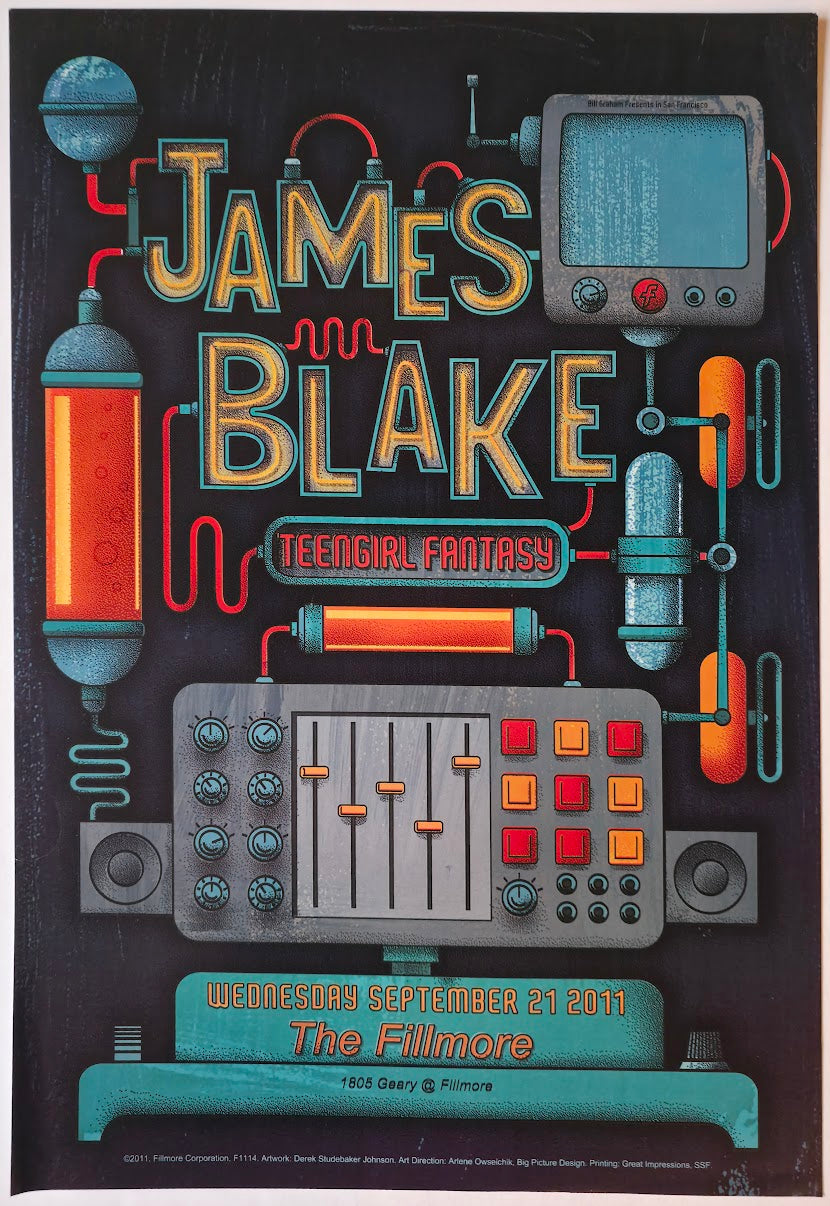F1114 James Blake, Teengirl Fantasy, The Fillmore by Derek Studebaker Johnson - September 21, 2011 - San Francisco, Fillmore Gig Print