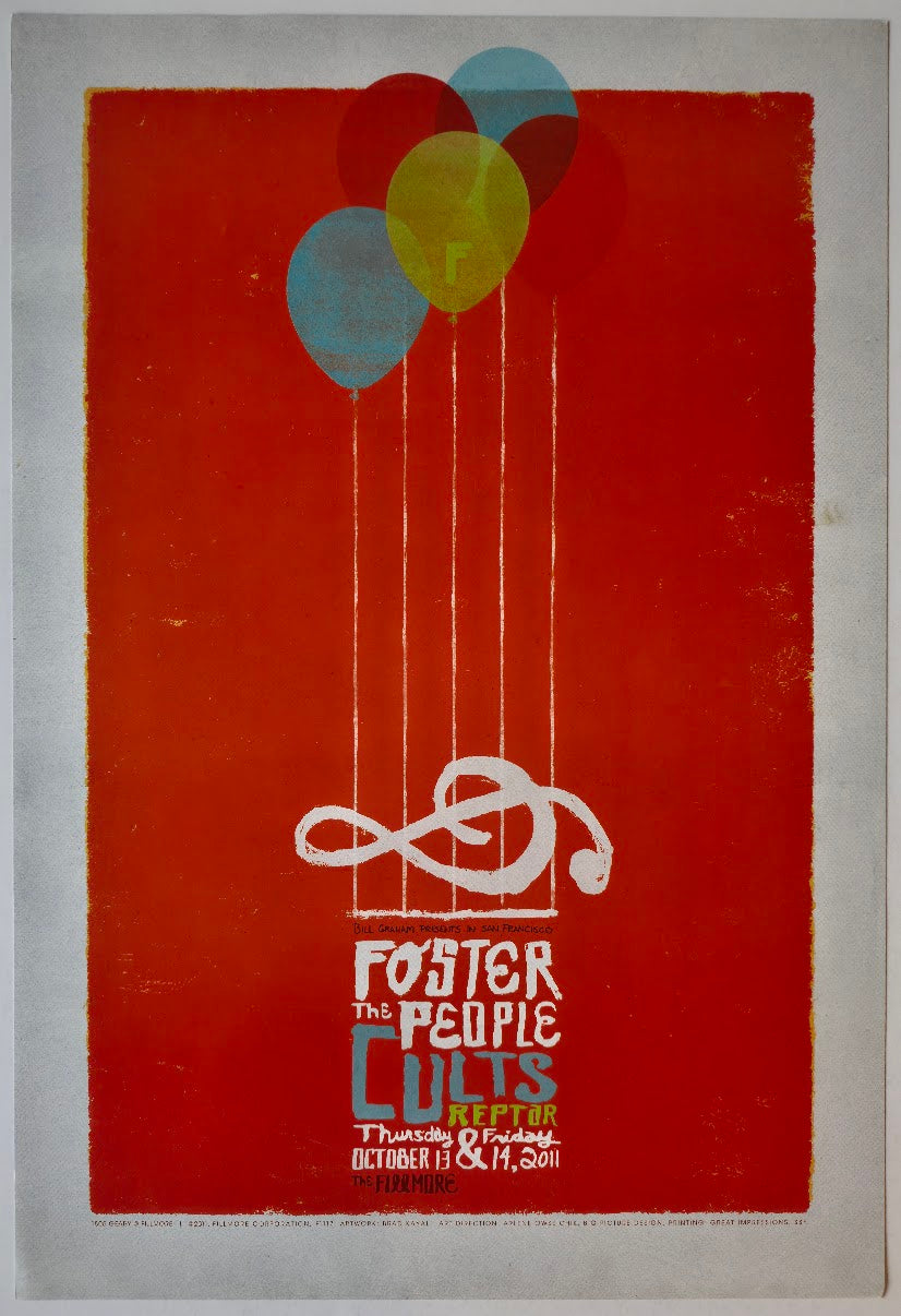 F1117 Foster The People, Cults, Reptar, The Fillmore by Brad Kayal - October 13-14, 2011 - San Francisco, Fillmore Gig Print