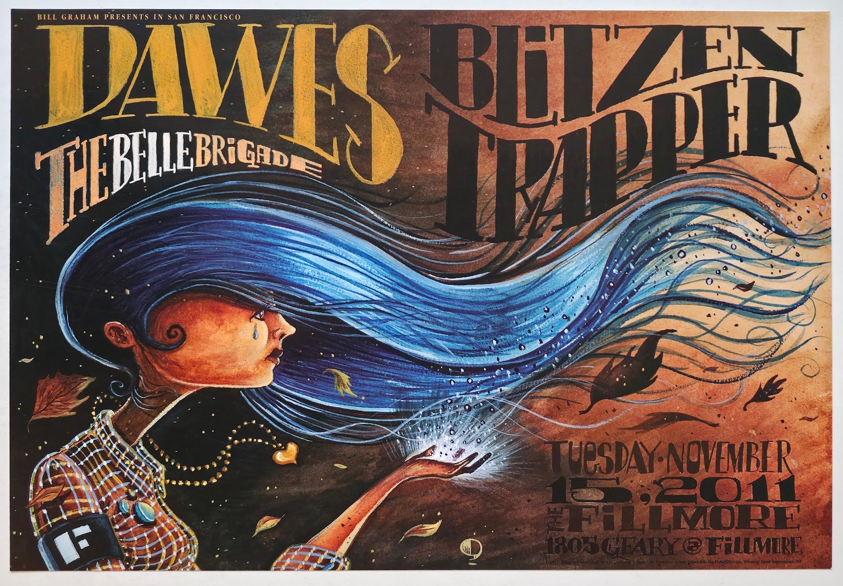 F1127 Dawes, Blitzen Trapper, The Belle Brigade, The Fillmore by J. Shea - November 15, 2011 - San Francisco, Fillmore Gig Print