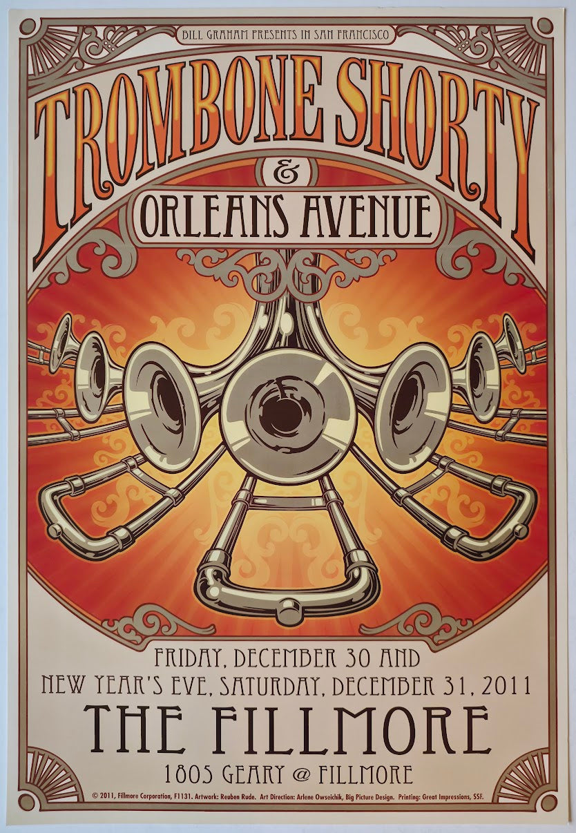 F1131 Trombone Shorty & Orleans Avenue, The Fillmore by Reuben Rude - December 30-31, 2011 - San Francisco, Fillmore Gig Print
