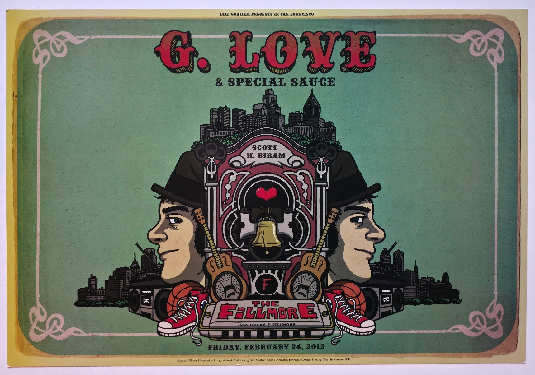 F1137 G. Love & Special Sauce, The Fillmore by Matt Leunig - February 24, 2012 - San Francisco, Fillmore Gig Print