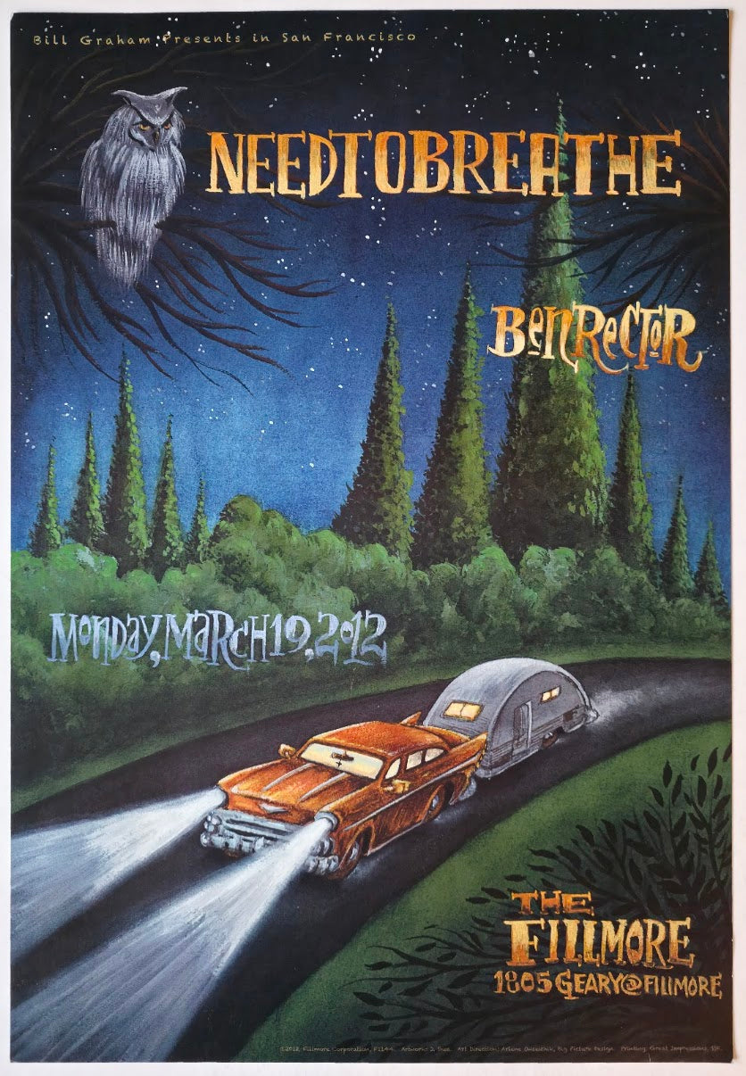 F1144 Need To Breathe, Ben Rector, The Fillmore by J. Shea - March 19, 2012 - San Francisco, Fillmore Gig Print