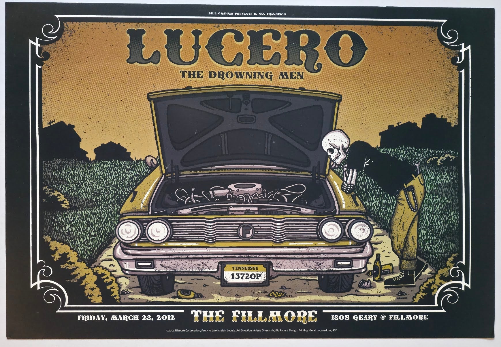 F1147 Lucero, The Drowning Men, The Fillmore by Matt Leunig - March 23, 2012 - San Francisco, Fillmore Gig Print