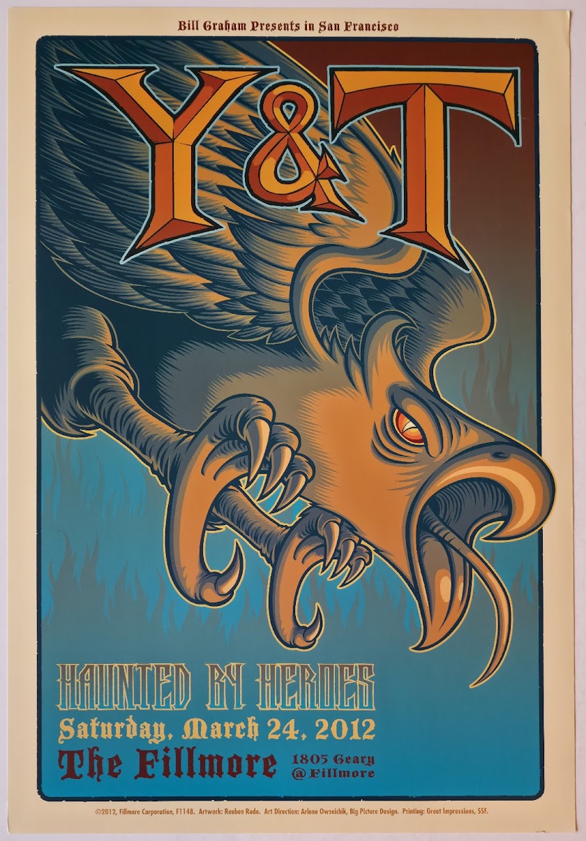 F1148 Y&T, Haunted By Heroes, The Fillmore by Reuben Rude - March 24, 2012 - San Francisco, Fillmore Gig Print