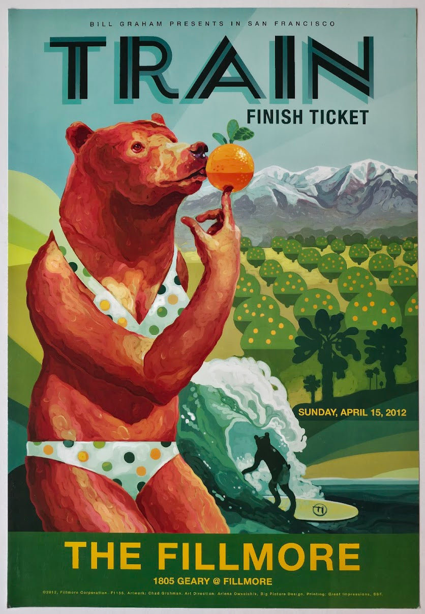 F1155 Train, Finish Ticket, The Fillmore by Chad Grohman - April 15, 2012 - San Francisco, Fillmore Gig Print