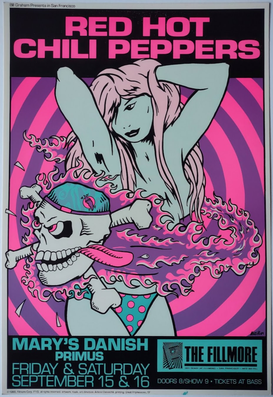 F115 Red Hot Chili Peppers, The Fillmore by Frank Kozik - September 15-16, 1989 - San Francisco, Fillmore Gig Print