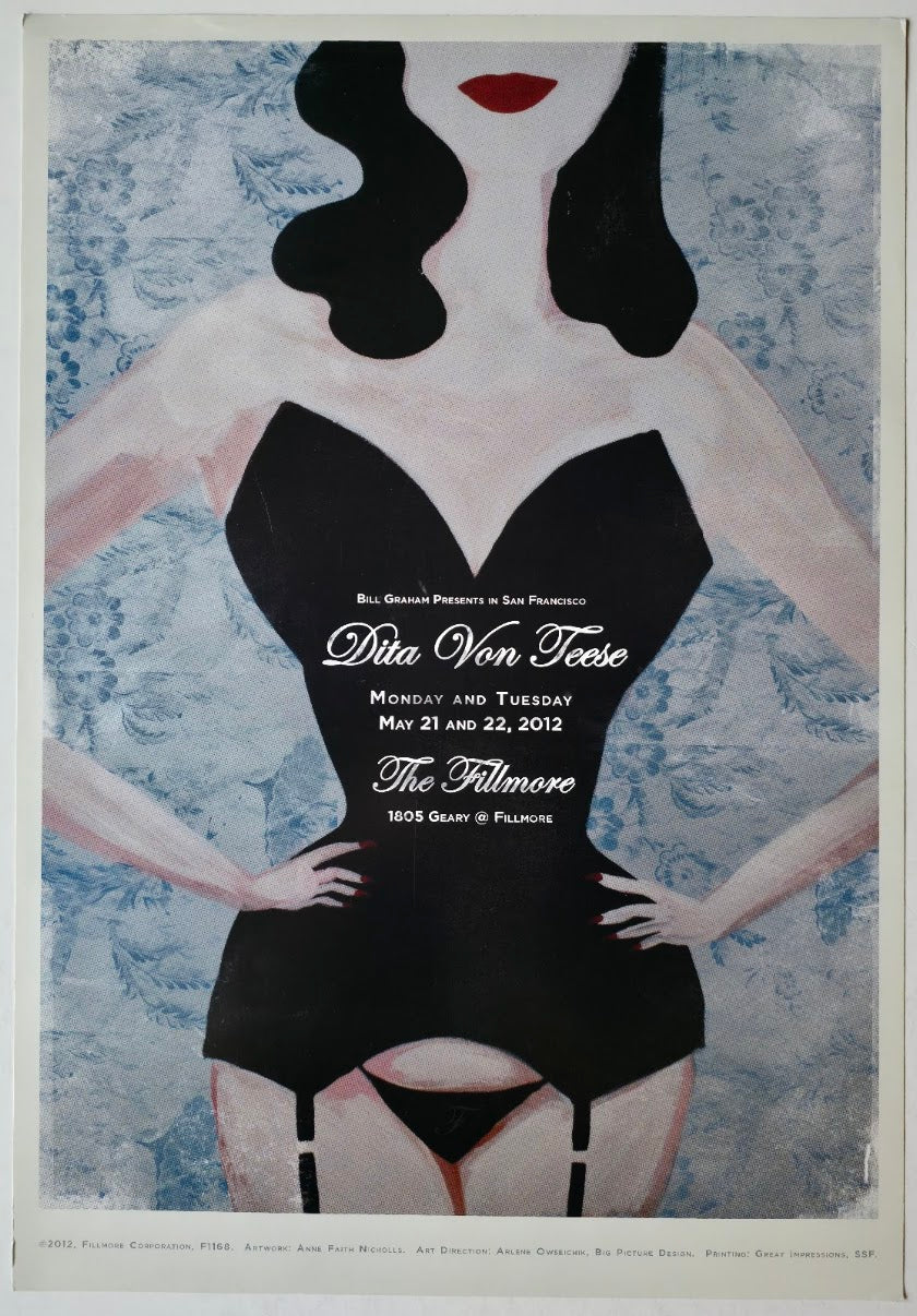 F1168 Dita Von Teese, The Fillmore by Anne Faith Nicholls - May 21-22, 2012 - San Francisco, Fillmore Gig Print