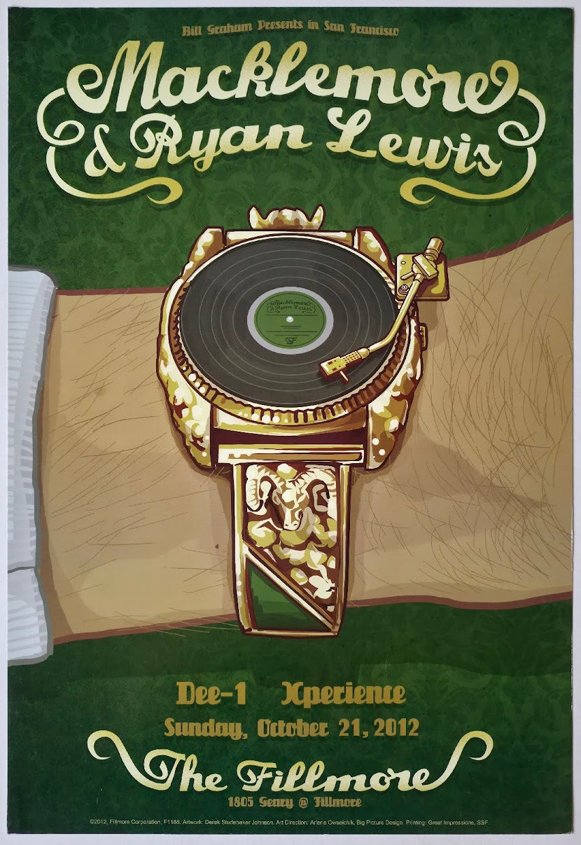 F1188 Macklemore, Ryan Lewis, The Fillmore by Derek Studebaker Johnson - October 21, 2012 - San Francisco, Fillmore Gig Print