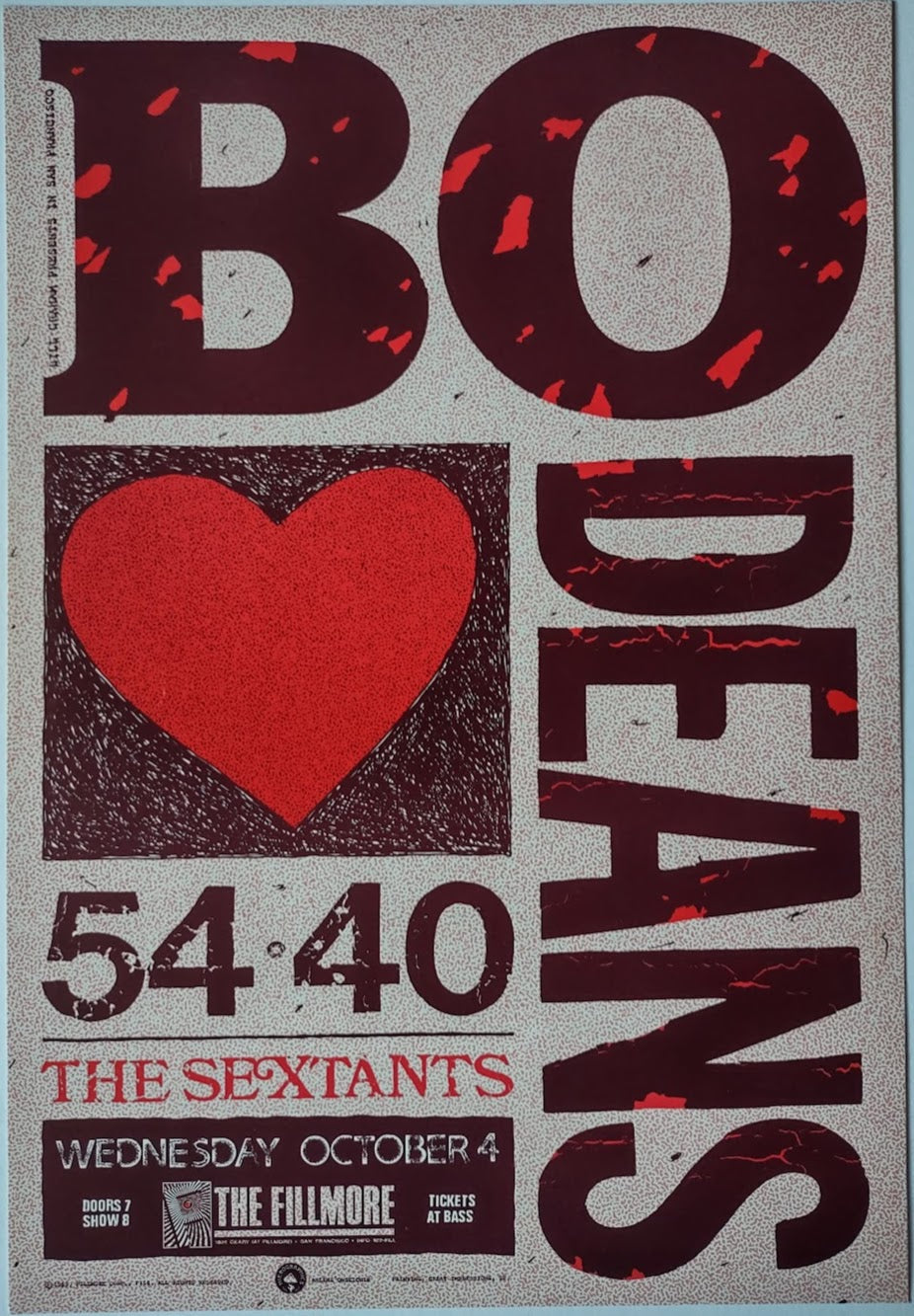F118A Bo Deans, The Fillmore by Arlene Owseichik - October 4, 1989 - San Francisco, Fillmore Gig Print