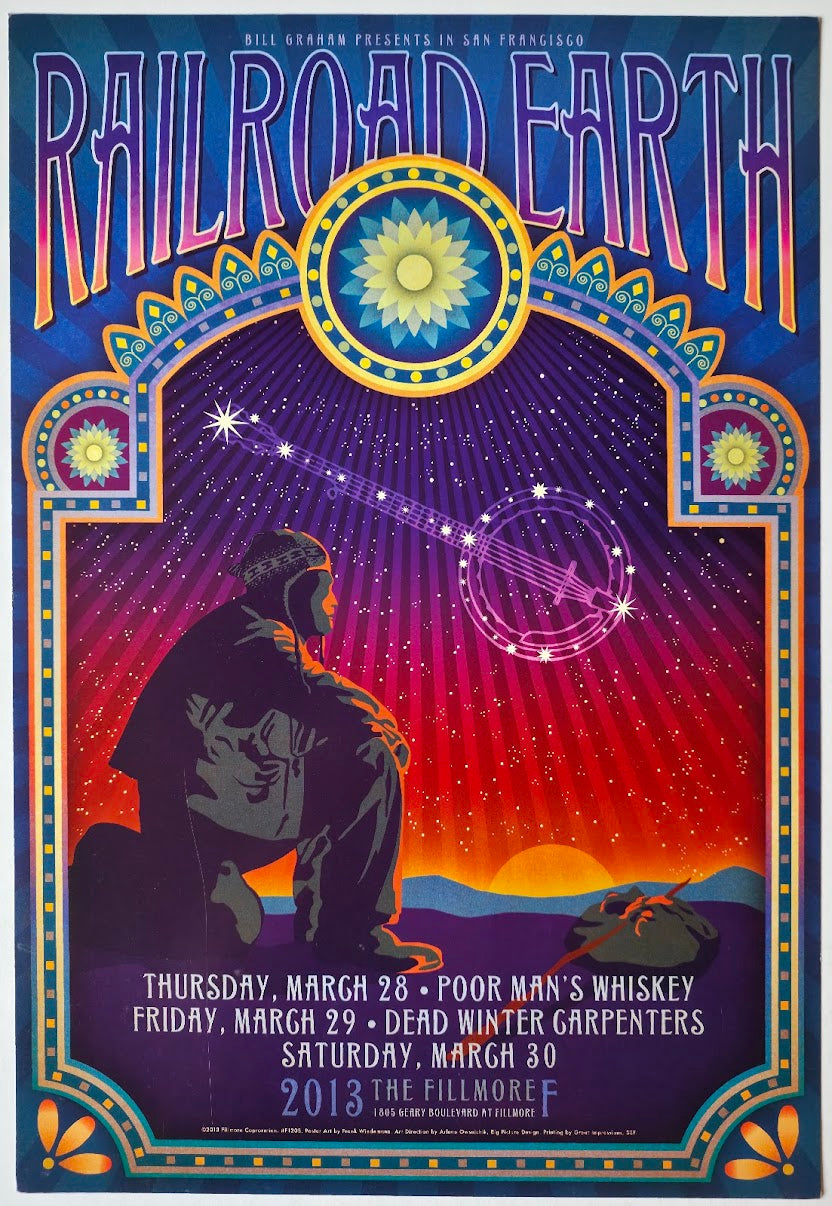 F1208 Railroad Earth, Poor Man's Whiskey, Dead Winter Carpenters, The Fillmore by Frank Wiedemann - March 28-30, 2013 - San Francisco, Fillmore Gig Print