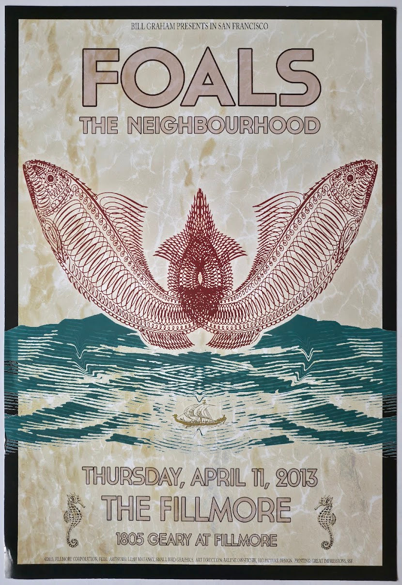 F1210 Foals, The Neighbourhood, The Fillmore by Leah Matanky, Small Bird Graphics - April 11, 2013 - San Francisco, Fillmore Gig Print