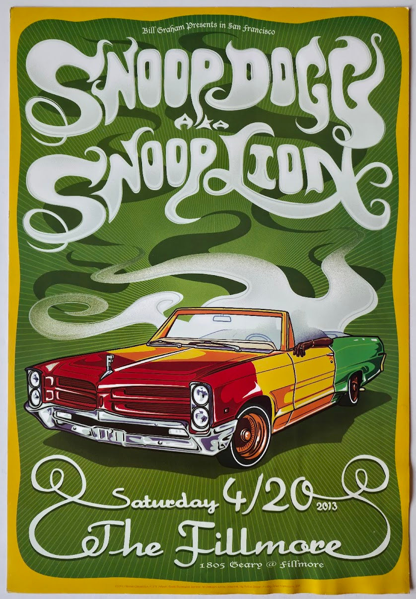F1215 Snoop Dogg AKA Snoop Lion, The Fillmore by Derek Studebaker Johnson - April 20, 2013 - San Francisco, Fillmore Gig Print