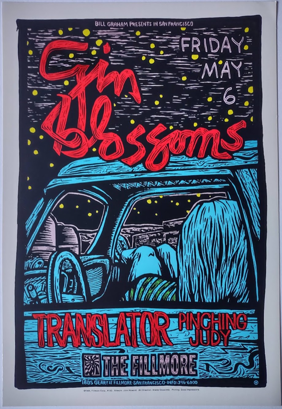 F130 Gin Blossoms, The Fillmore by John Howard - May 6, 1994 - San Francisco, Fillmore Gig Print