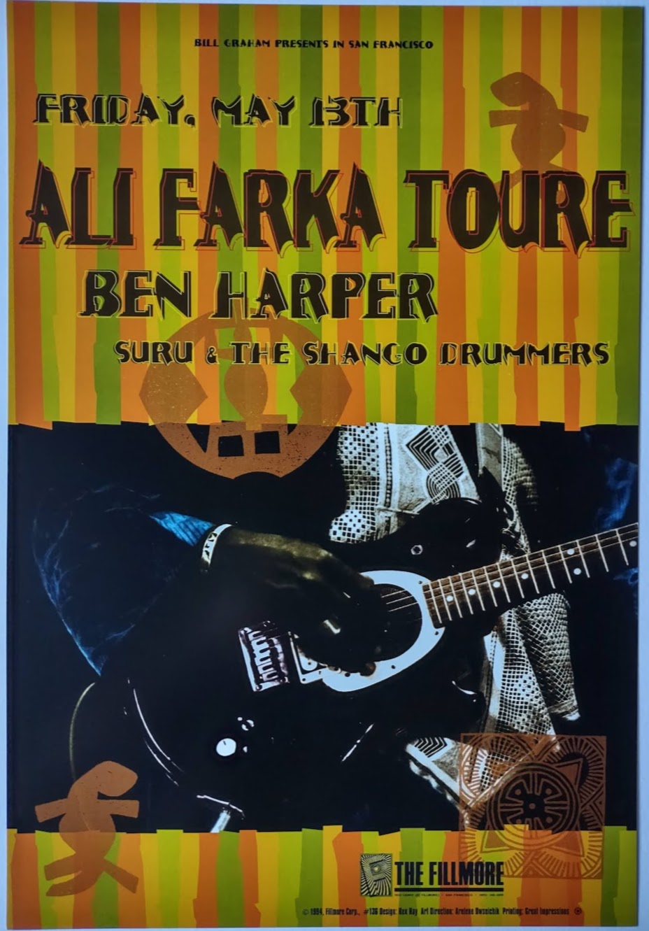 F136 Ali Farka Toure, Ben Harper, The Fillmore by Rex Ray - May 13, 1994 - San Francisco, Fillmore Gig Print