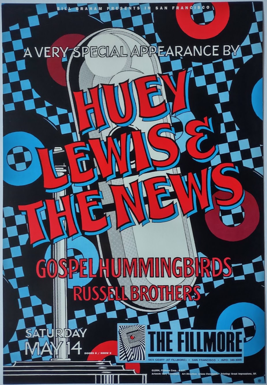F137 Huey Lewis & the News, The Fillmore by Gary Grimshaw - May 14 1994 - San Francisco, Fillmore Gig Print