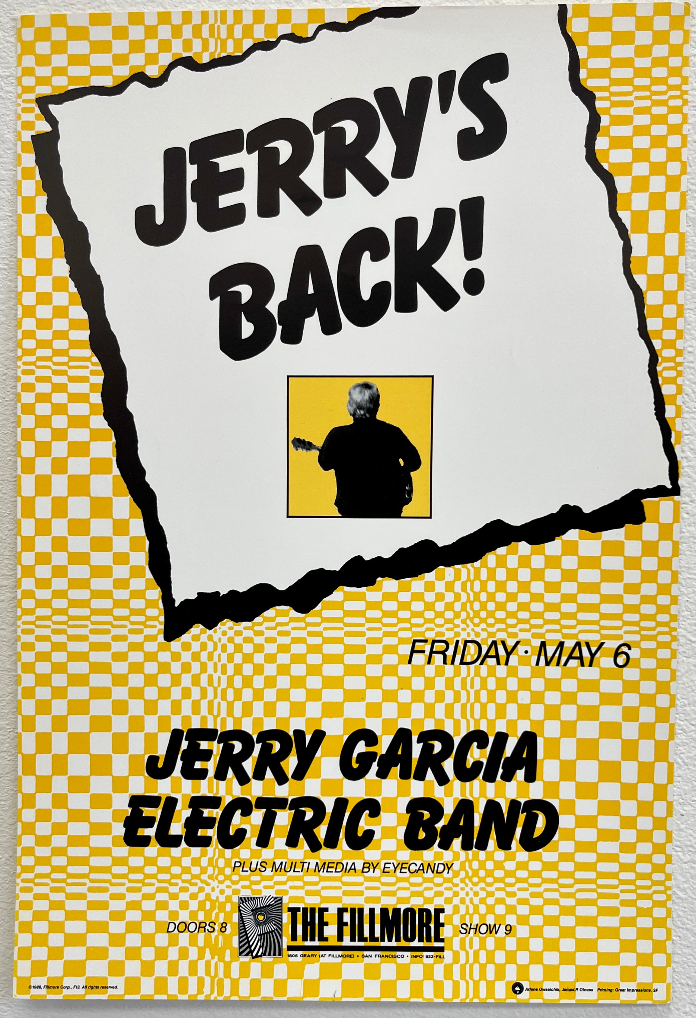 F13 Jerry Garcia Band, The Fillmore by Arlene Owseichik - May 6, 1988 - San Francisco, Fillmore Gig Print