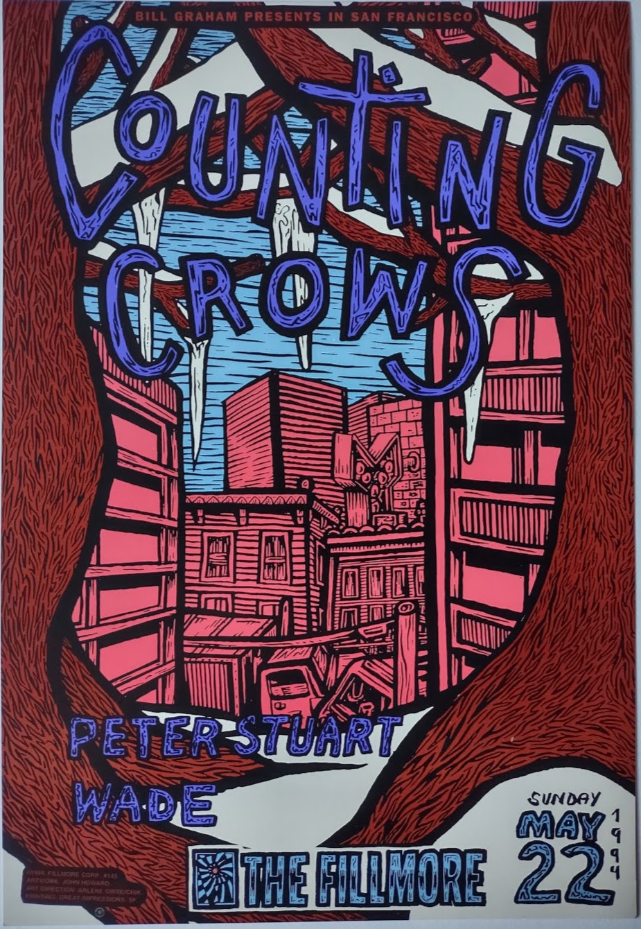 F145 Counting Crows, The Fillmore by John Howard - May 22, 1994 - San Francisco, Fillmore Gig Print