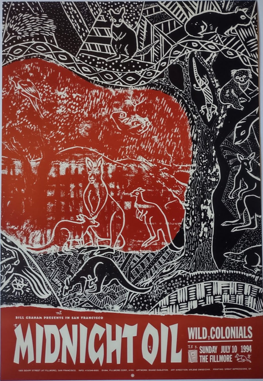 F153 Midnight Oil, The Fillmore by Shane Eagleton - July 10 1994 - San Francisco, Fillmore Gig Print