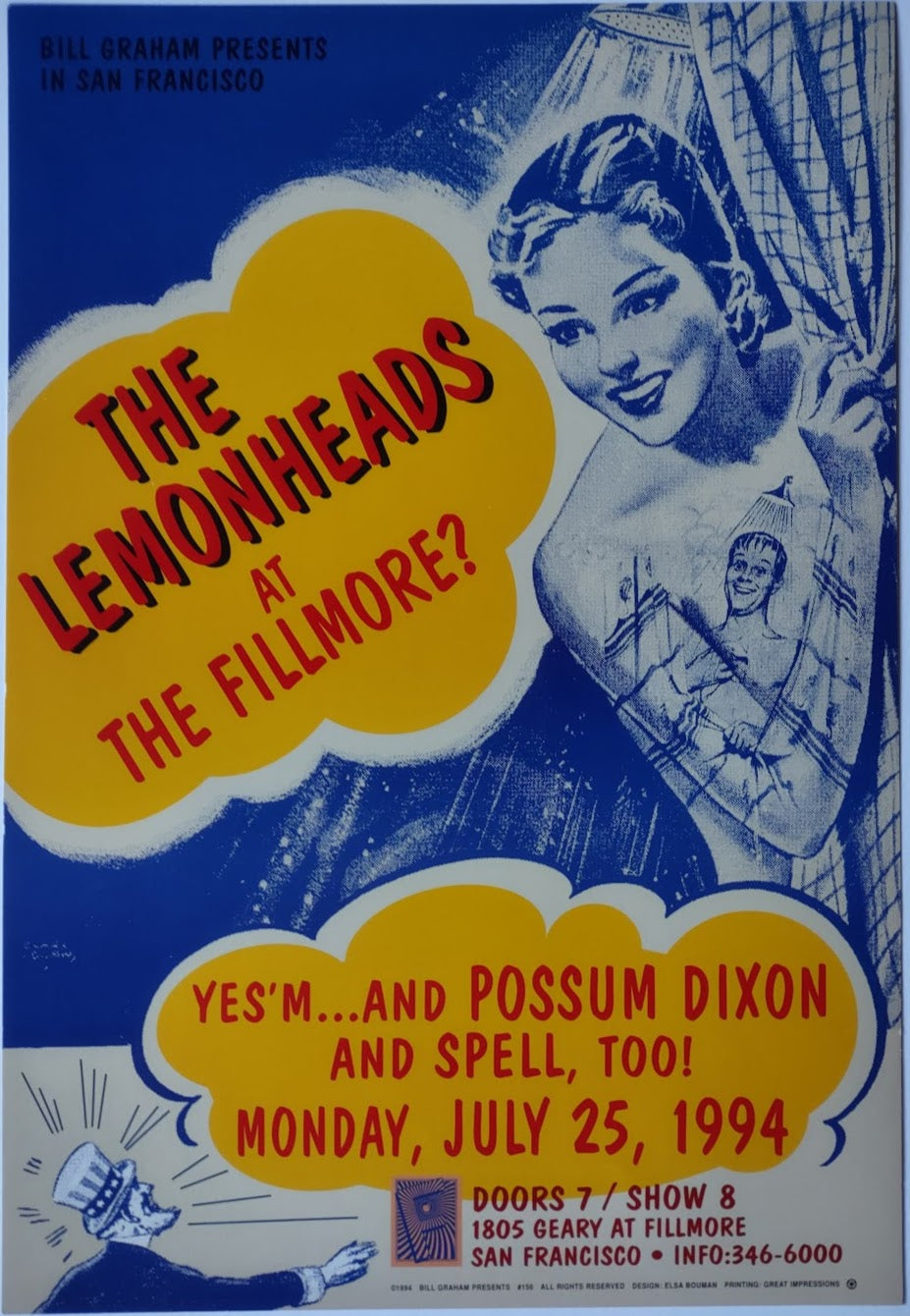 F156 The Lemonheads, The Fillmore by Elsa Bouman - July 25, 1994 - San Francisco, Fillmore Gig Print