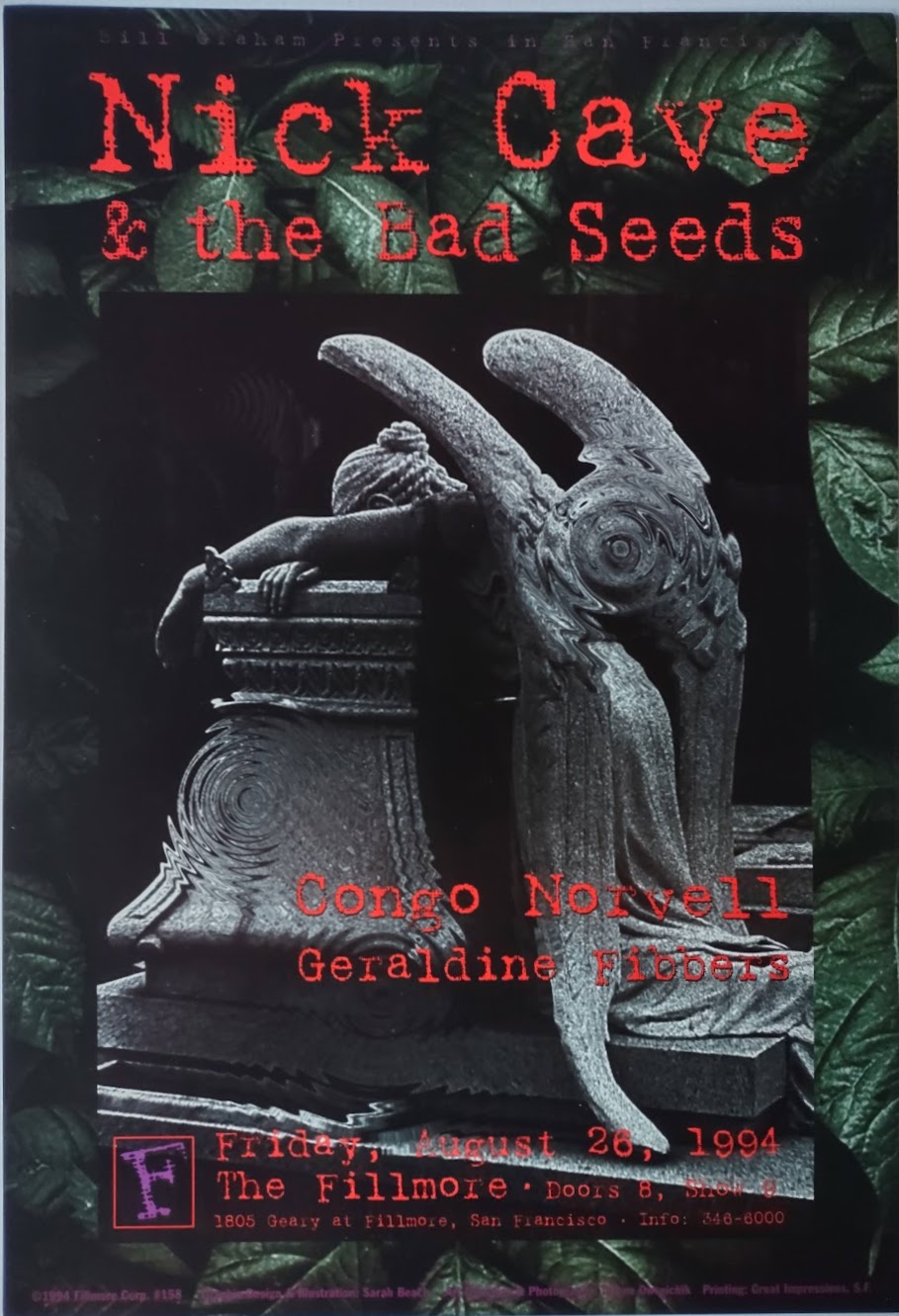 F158 Nick Cave & the Bad Seeds, The Fillmore by Sarah Beach - Aug 26, 1994 - San Francisco, Fillmore Gig Print