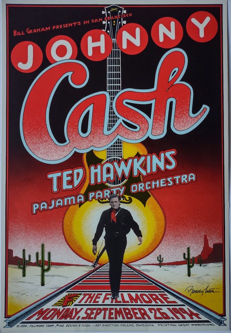 F162 Johnny Cash, The Fillmore, Signed by Randy Tuten by Randy Tuten - Sep 26, 1994 - San Francisco, Fillmore Gig Print