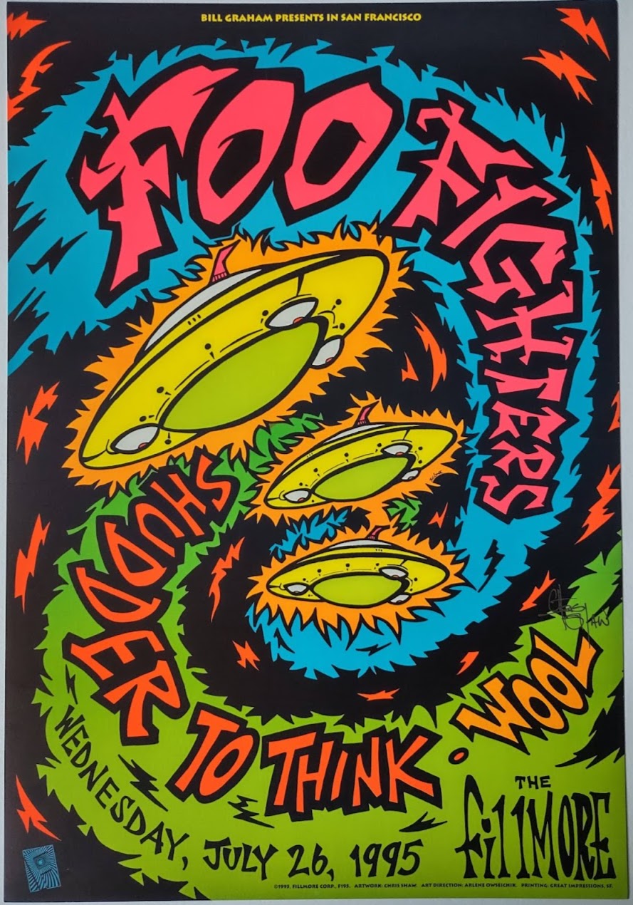 F195 Foo Fighters, The Fillmore, Signed by Chris Shaw by Chris Shaw - July 26, 1995 - San Francisco, Fillmore Gig Print