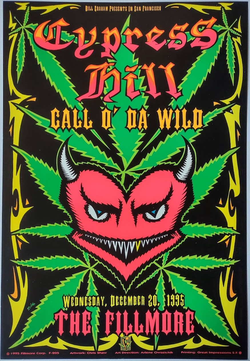 F205 Cypress Hill, The Fillmore by Chris Shaw - December 20, 1995 - San Francisco, Fillmore Gig Print