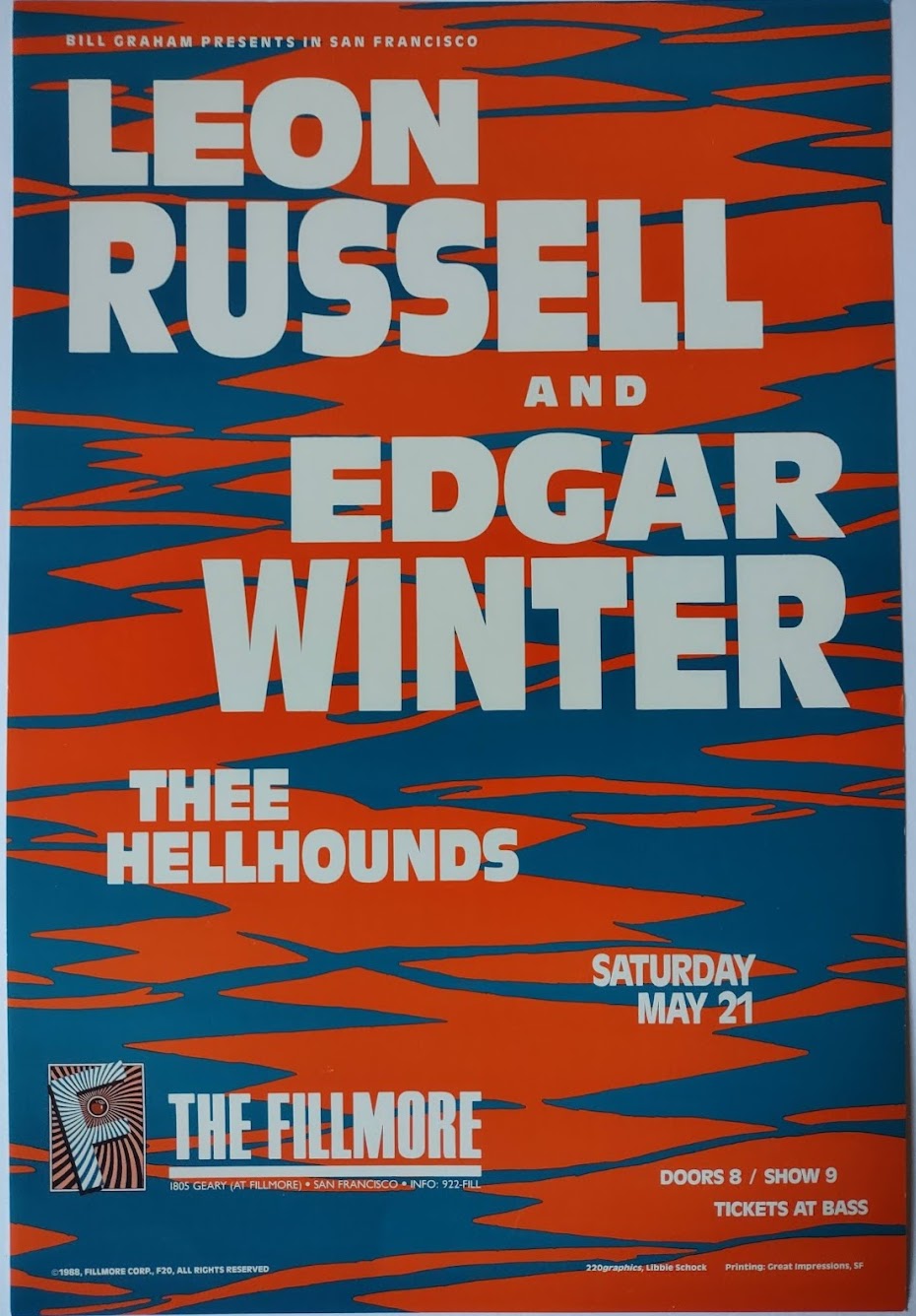 F20 Leon Russell & Edgar Winter, The Fillmore by Libbie Shock - May 21, 1988 - San Francisco, Fillmore Gig Print