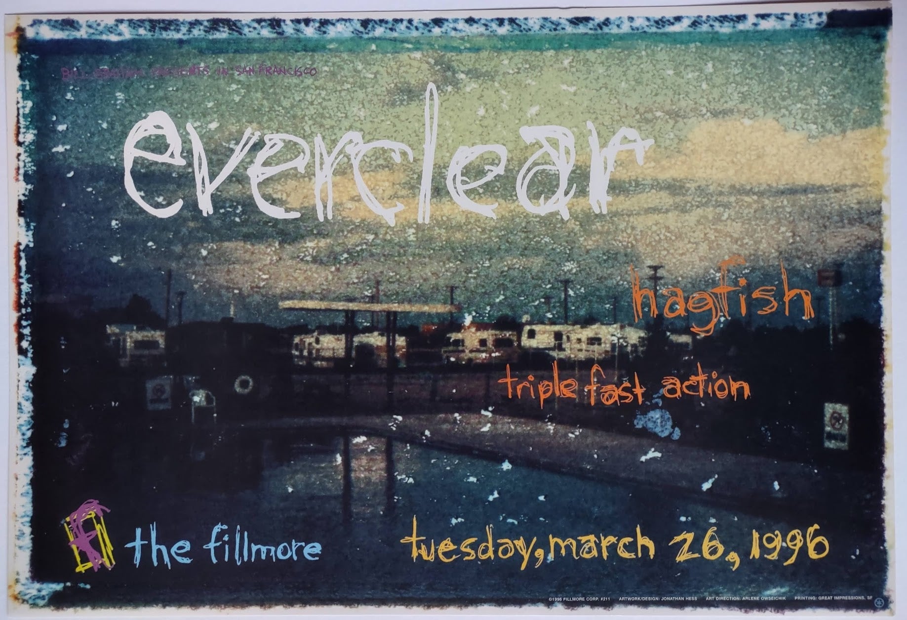 F211 Everclear, The Fillmore by Jonathan Hess - March 26, 1996 - San Francisco, Fillmore Gig Print